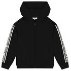 Black Logo Hooded Zip Up Top, 1, hi-res