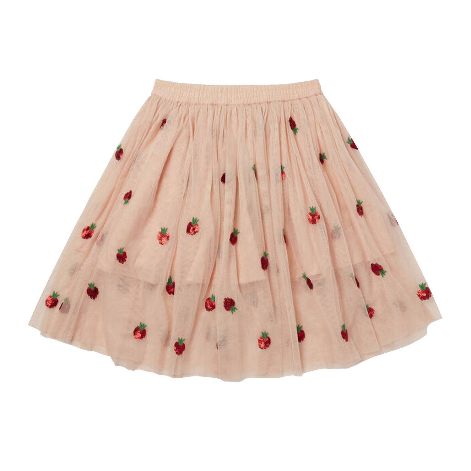 Girls Pink Strawberry Tulle Skirt, 1, hi-res