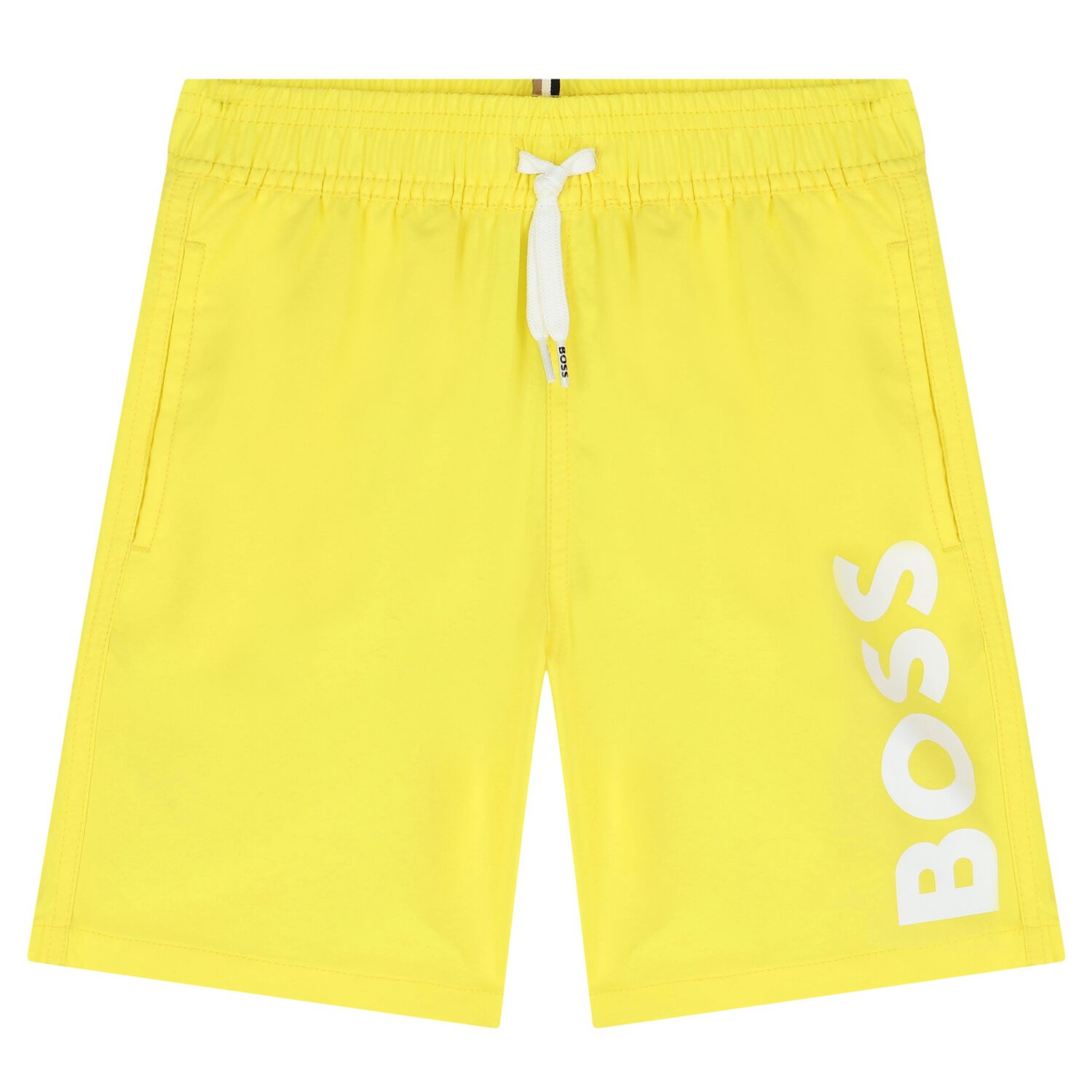 Boys Yellow Logo Swim Shorts, 1, hi-res
