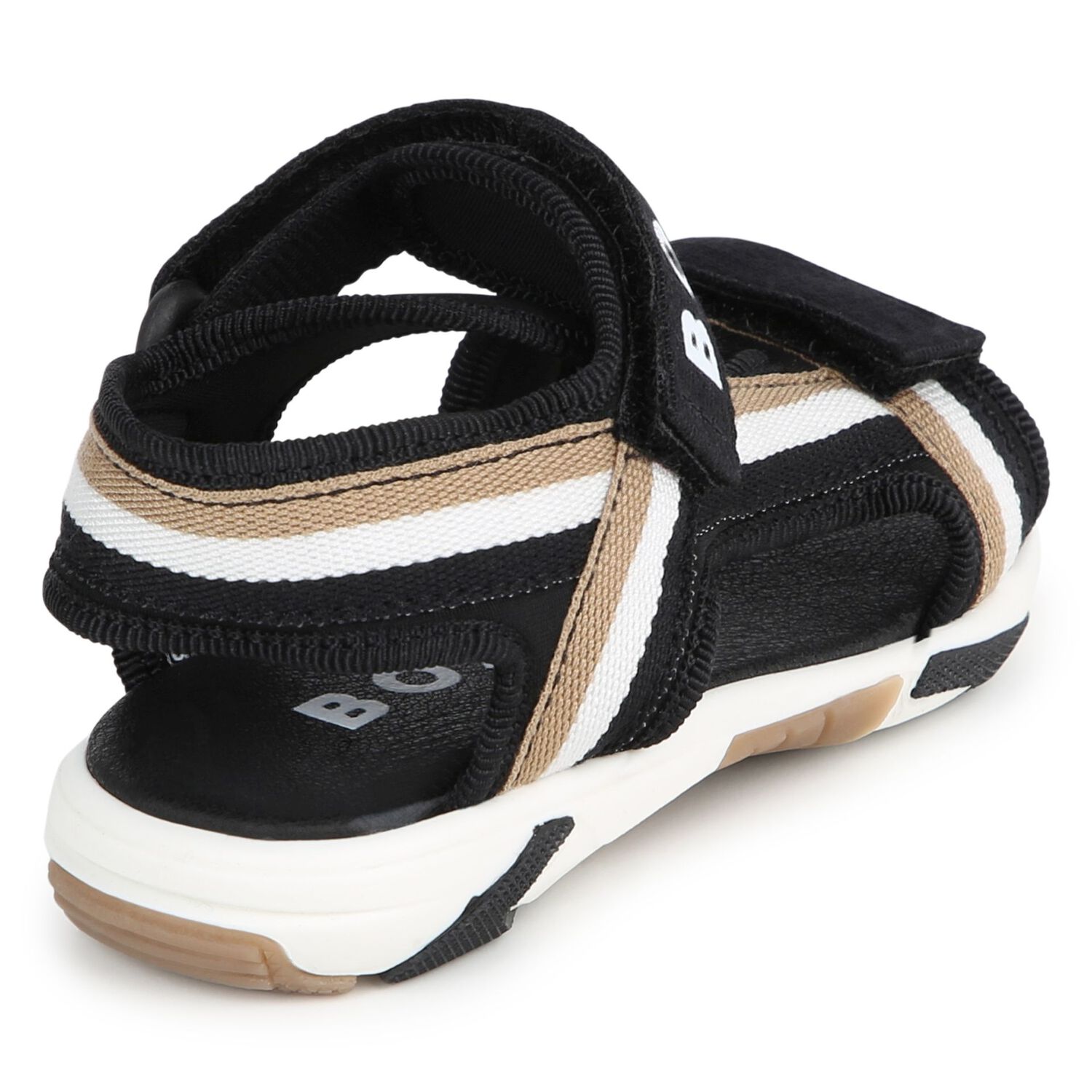 Boys White, Beige & Black Logo Sandals, 1, hi-res