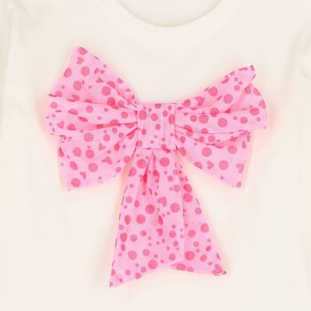 Girls Ivory & Pink Bow Long Sleeve Top