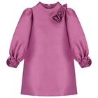 Girls Pink Flowers Satin Dress, 1, hi-res