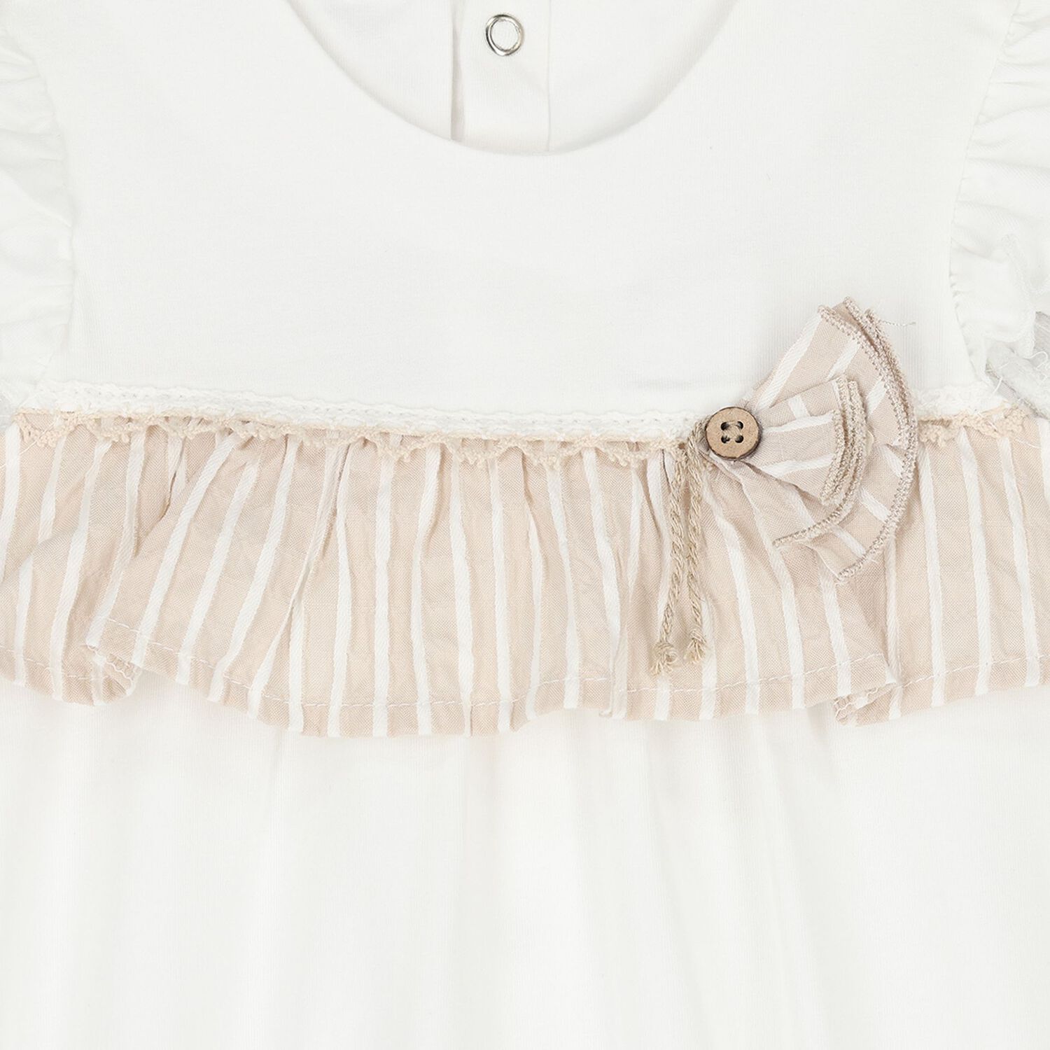 Baby Girls White & Beige Romper, 1, hi-res