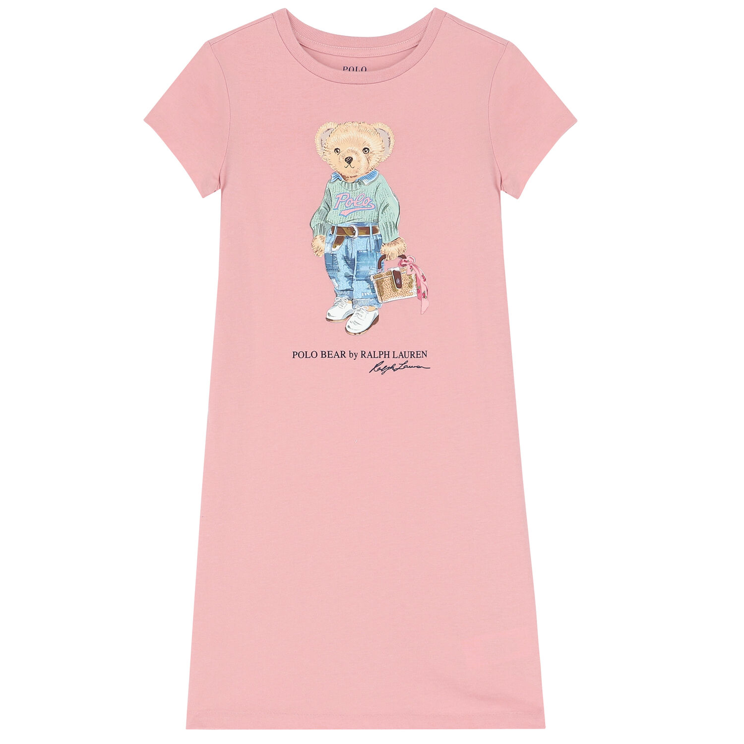 Girls Pink Bear Logo Dress, 1, hi-res
