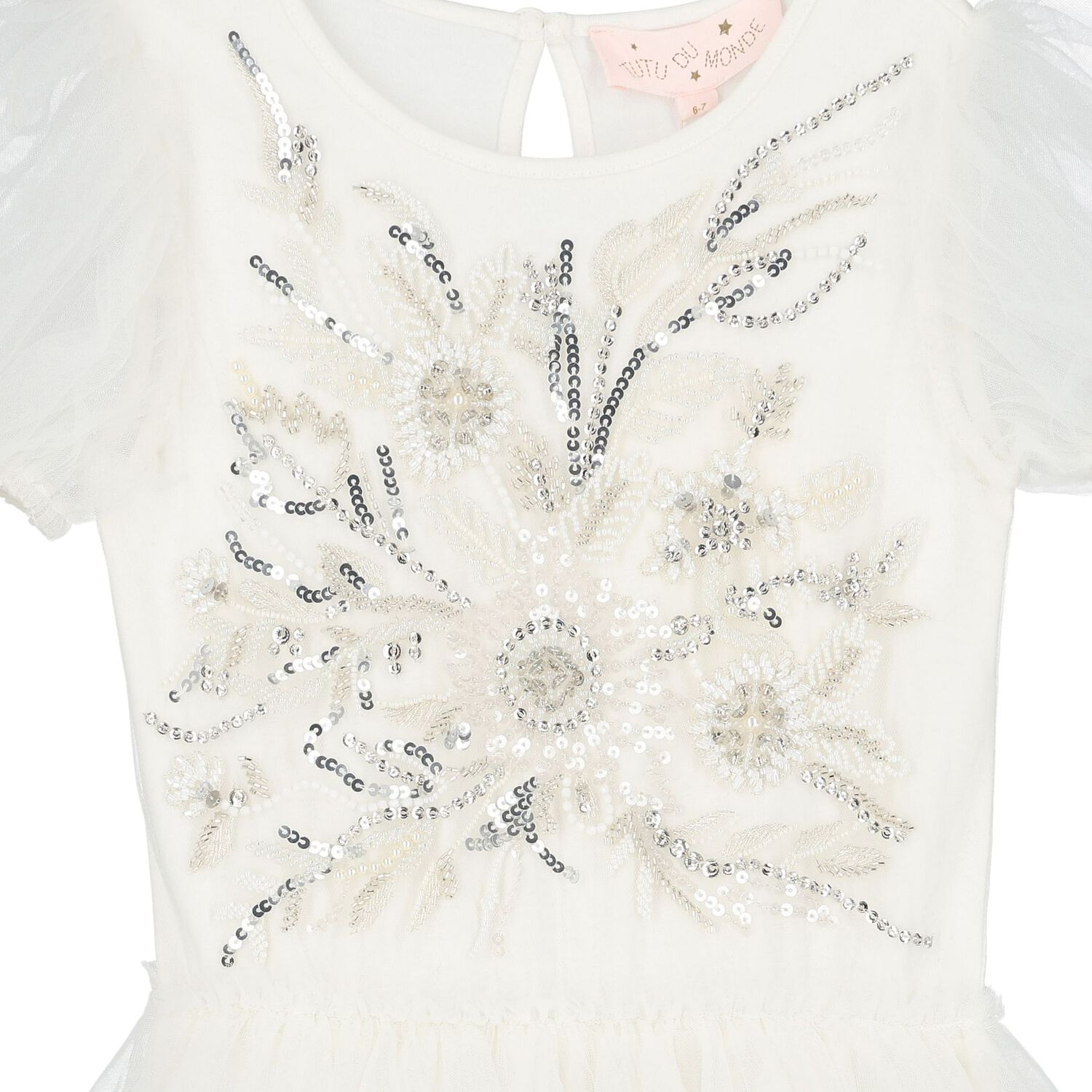 Girls White Embellished Tulle Dress, 1, hi-res