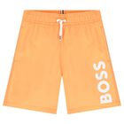 Boys Orange Logo Swim Shorts, 2, hi-res