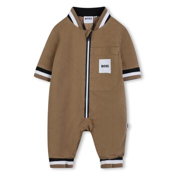 Baby Boys Beige Logo Romper