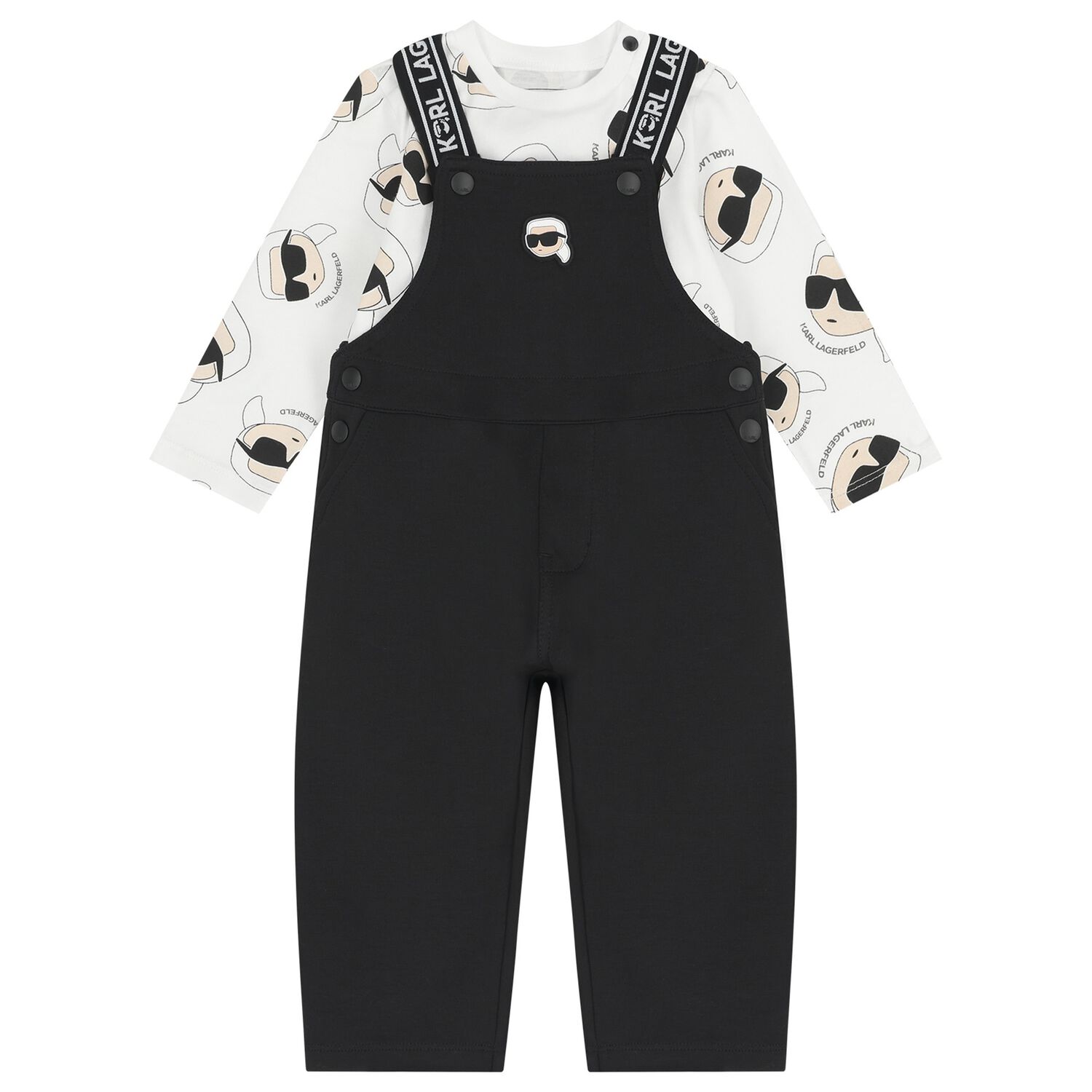 Baby Boys Black & White Ikonik Dungaree Set, 1, hi-res
