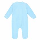 Baby Boys Blue Velour Babygrow, 1, hi-res