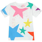 Girls White Stars Logo T-Shirt, 1, hi-res