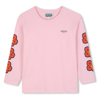 Girls Pink Boke Flower Long Sleeve Top