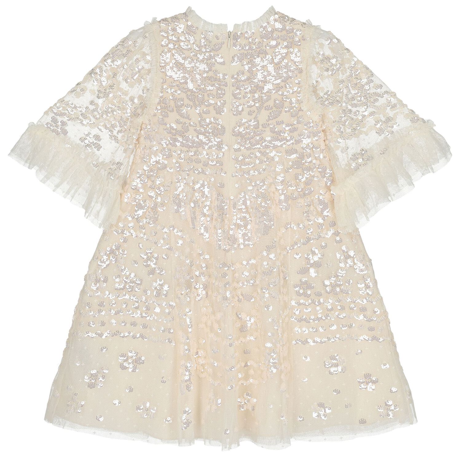 Girls Ivory Sequin & Tulle Dress, 1, hi-res