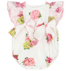 Baby Girls White & Pink Floral Shortie, 1, hi-res