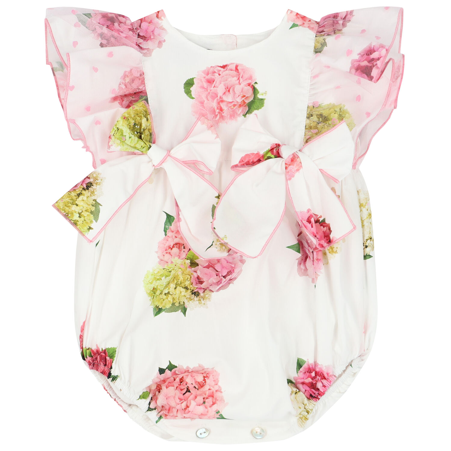Baby Girls White & Pink Floral Shortie, 1, hi-res