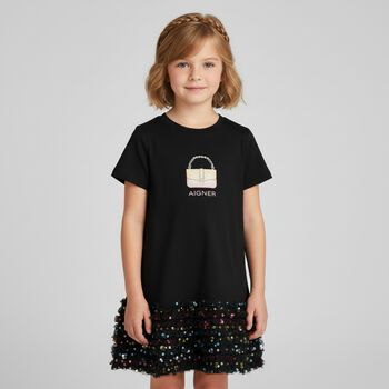 Girls Black Bag Sequin Dress, 2 Girls Black Bag Sequin Dress