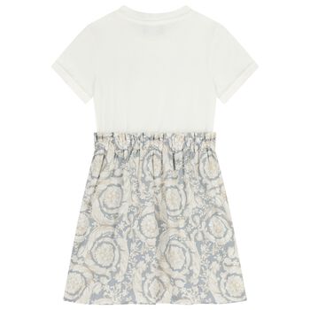 Girls White & Grey Logo Barocco Dress