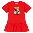 Girls Red Teddy Bear Logo Dress, 2, hi-res