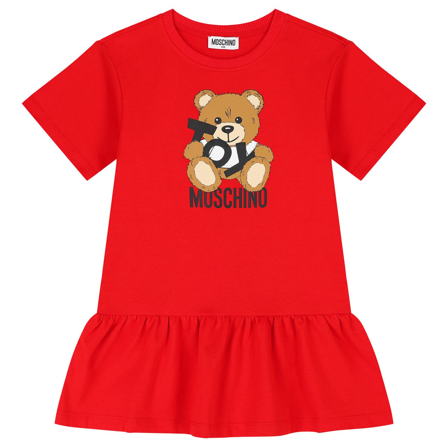 Girls Red Teddy Bear Logo Dress, 2, hi-res