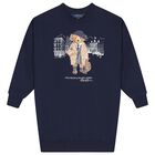 Girls Navy Blue Polo Bear Sweatshirt Dress, 1, hi-res