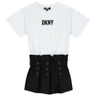 Girls White & Black Logo Dress, 1, hi-res