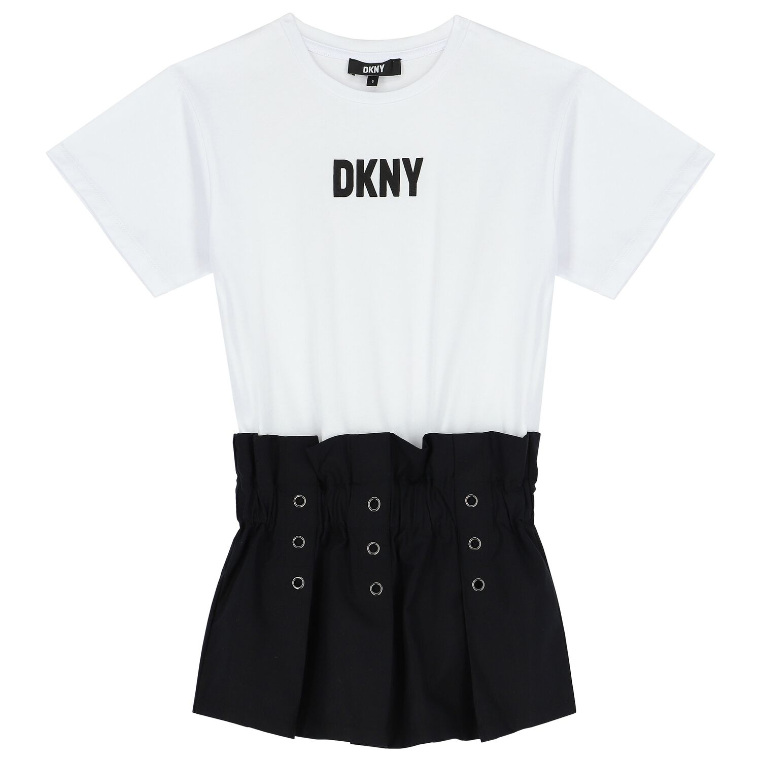 Girls White & Black Logo Dress, 1, hi-res