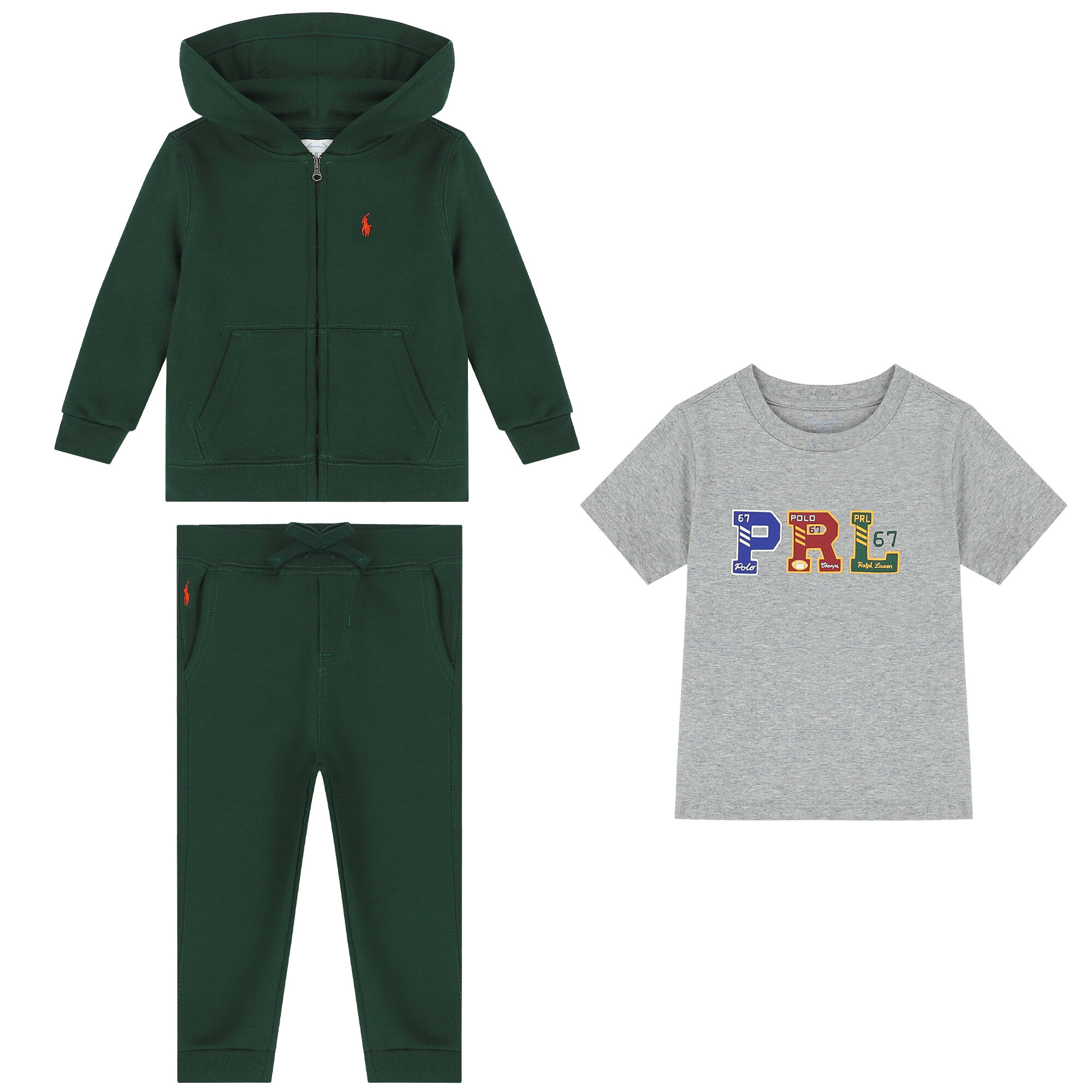 Ralph Lauren Baby Boys Green Grey Logo Tracksuit Junior Couture UK