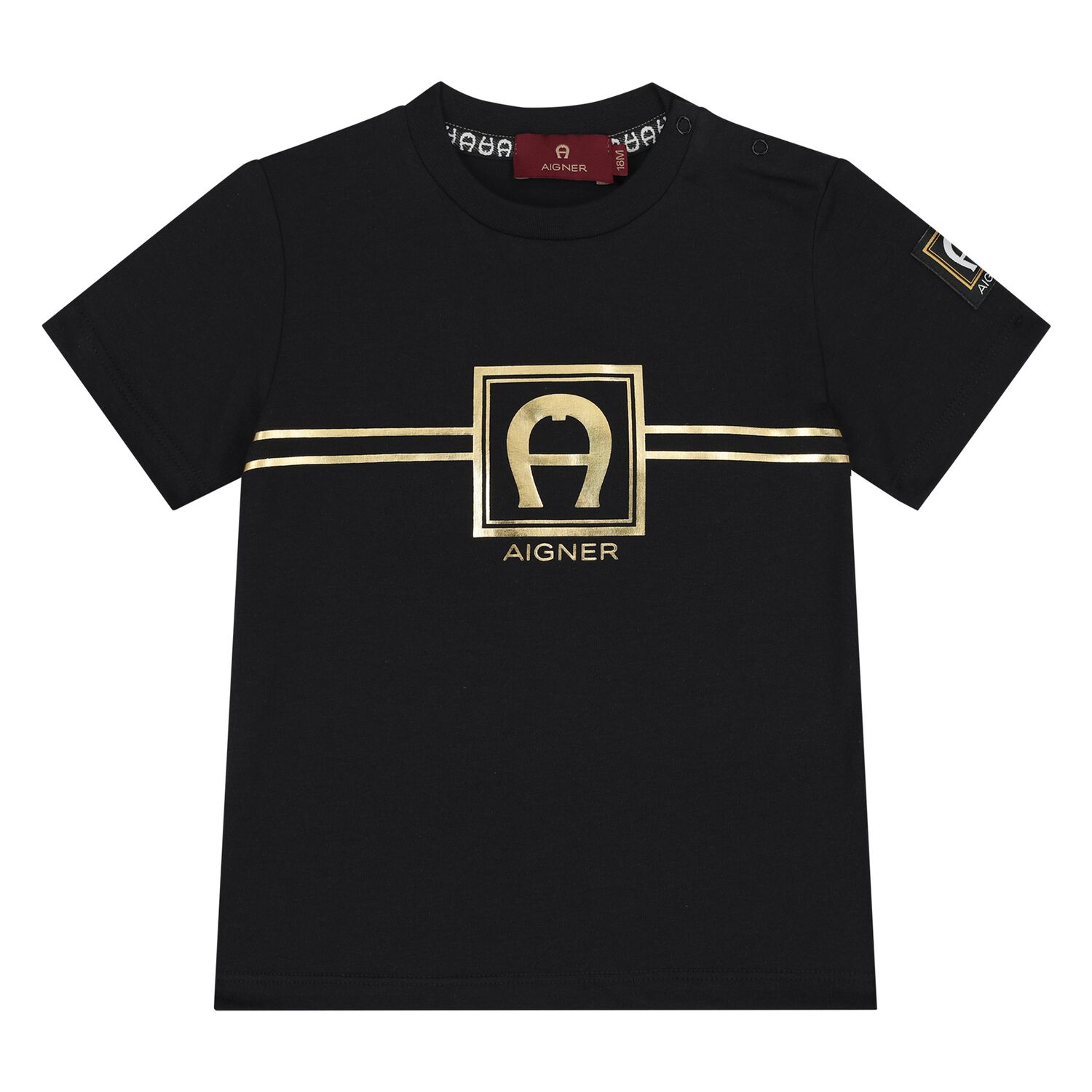 Younger Boys Black & Gold Logo T-Shirt, 2, hi-res