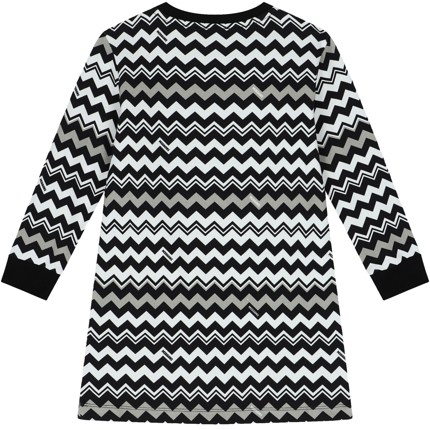 Girls Black & White Zigzag Dress, 1, hi-res