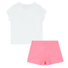 Girls White & Pink Heart Skorts Set, 1, hi-res