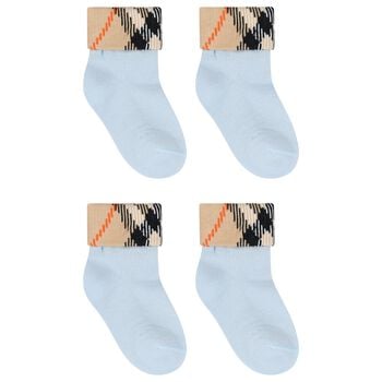 Baby Boys Blue & Beige Check Socks ( 2-Pack )