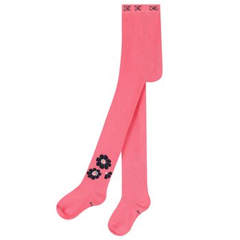Girls Pink Logo Flower Tights