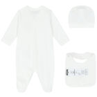 White Teddy Bear Logo Babygrow Set, 2, hi-res
