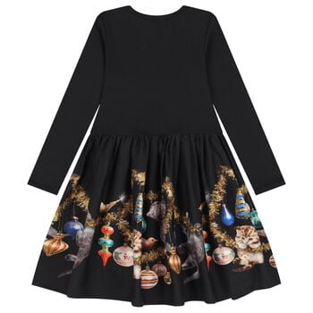 Girls Black Christmas Bauble Dress