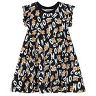 Girls Black Teddy Bear Logo Dress, 1, hi-res