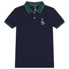 Boys Navy Blue Polo Bear Polo Shirt, 1, hi-res