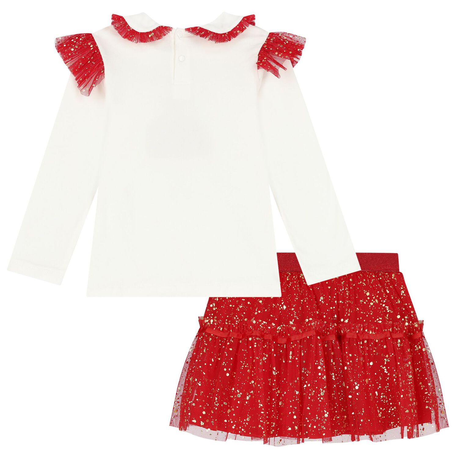 Girls White & Red Tulle Skirt Set, 1, hi-res image number null