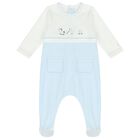 Baby Boys White & Blue Embroidered Babygrow Set, 1, hi-res