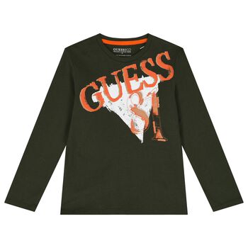 Boys Green Logo Long Sleeve Top
