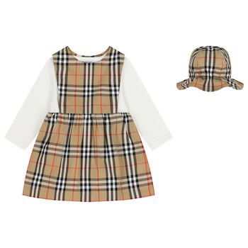 Baby Girls Beige & White Dress Set