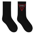 Boys Black Logo Socks, 3, hi-res