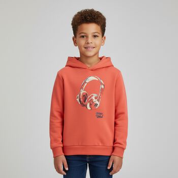 Boys Orange Headphone Hooded Top