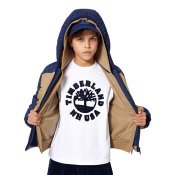 Boys Beige Logo Hooded Zip Up Top 