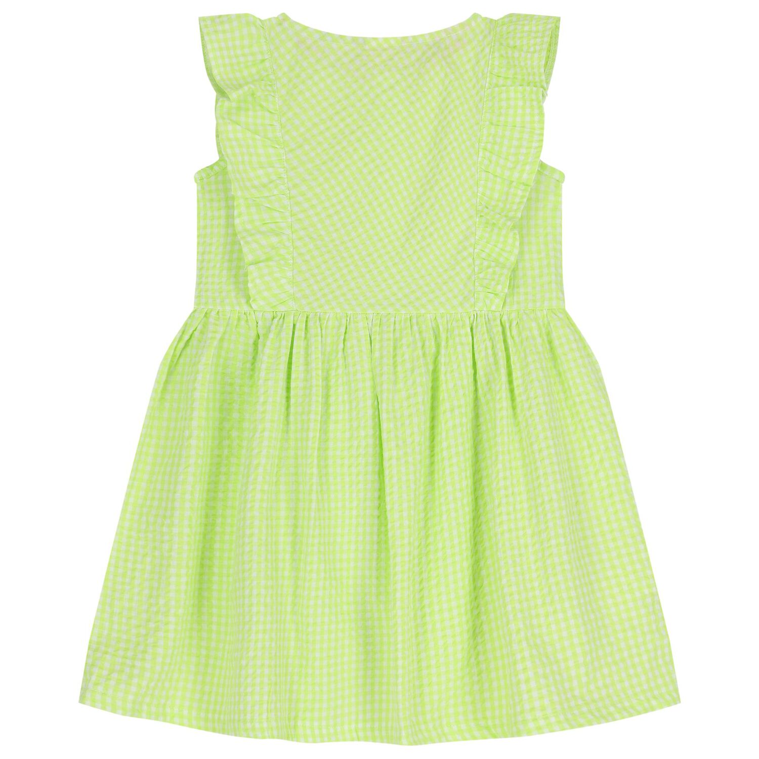 Girls Green & White Gingham Dress, 1, hi-res