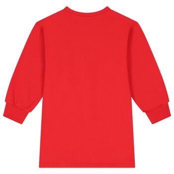Girls Red Teddy Bear Logo Swearshirt Dress