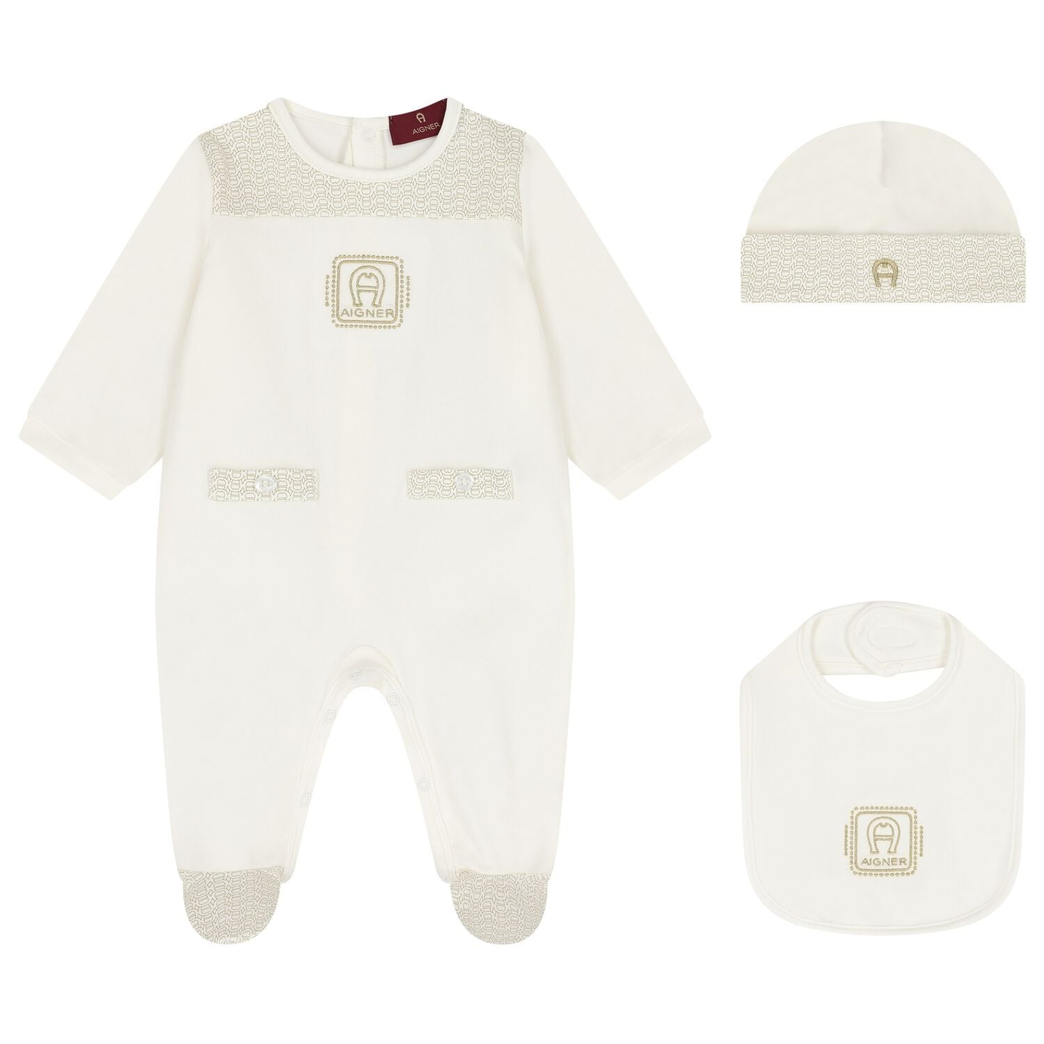 Ivory & Gold Logo Babygrow Gift Set , 1, hi-res