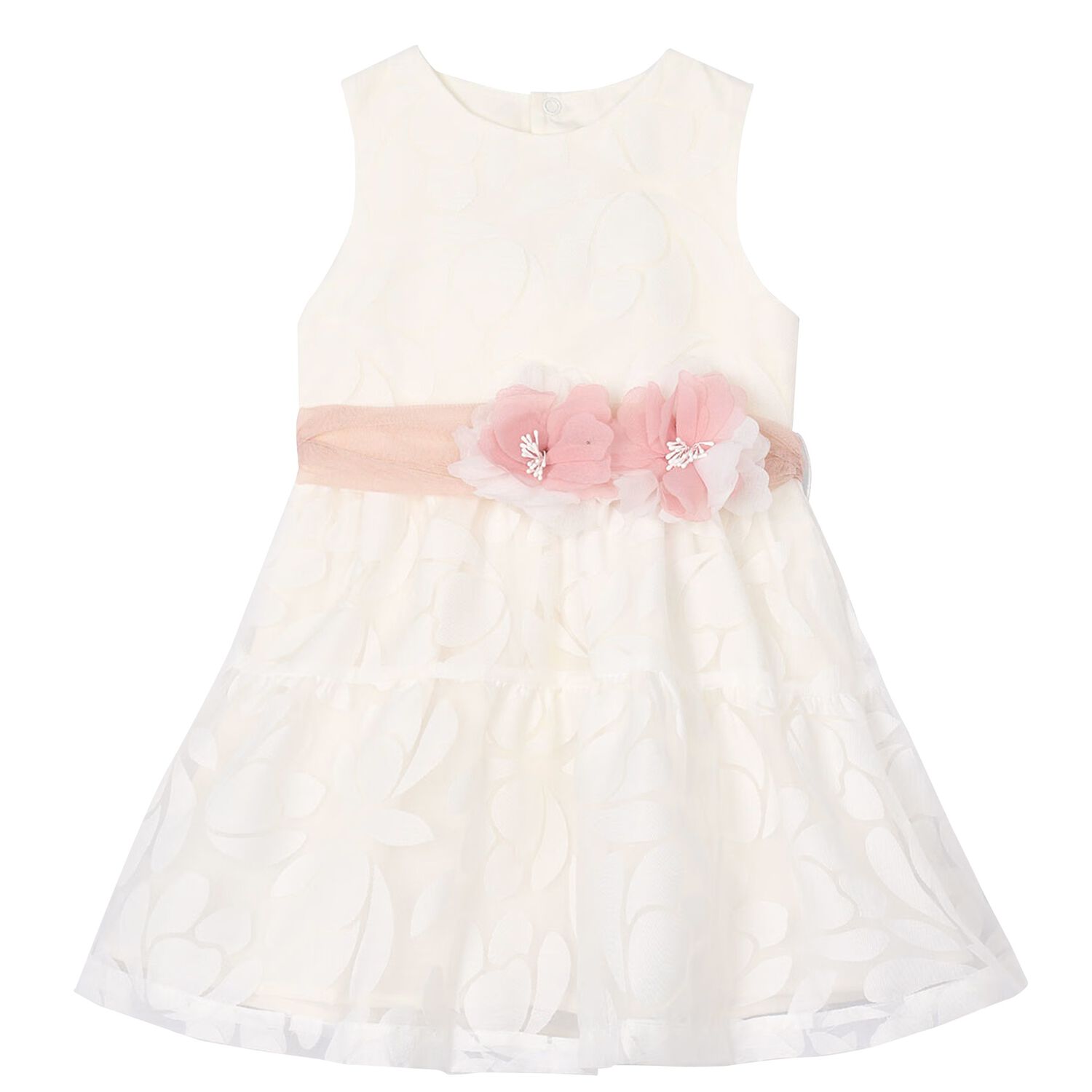 Girls Ivory Organza Floral Dress, 2, hi-res