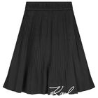 Girls Black Logo Pleated Skirt, 1, hi-res