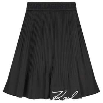 Girls Black Logo Pleated Skirt