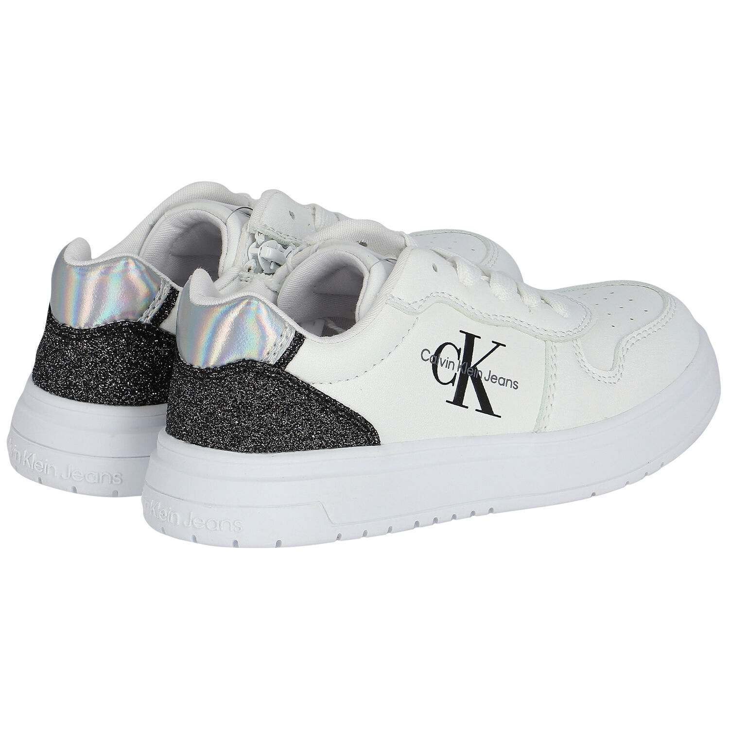 Girls White Logo Trainers, 1, hi-res