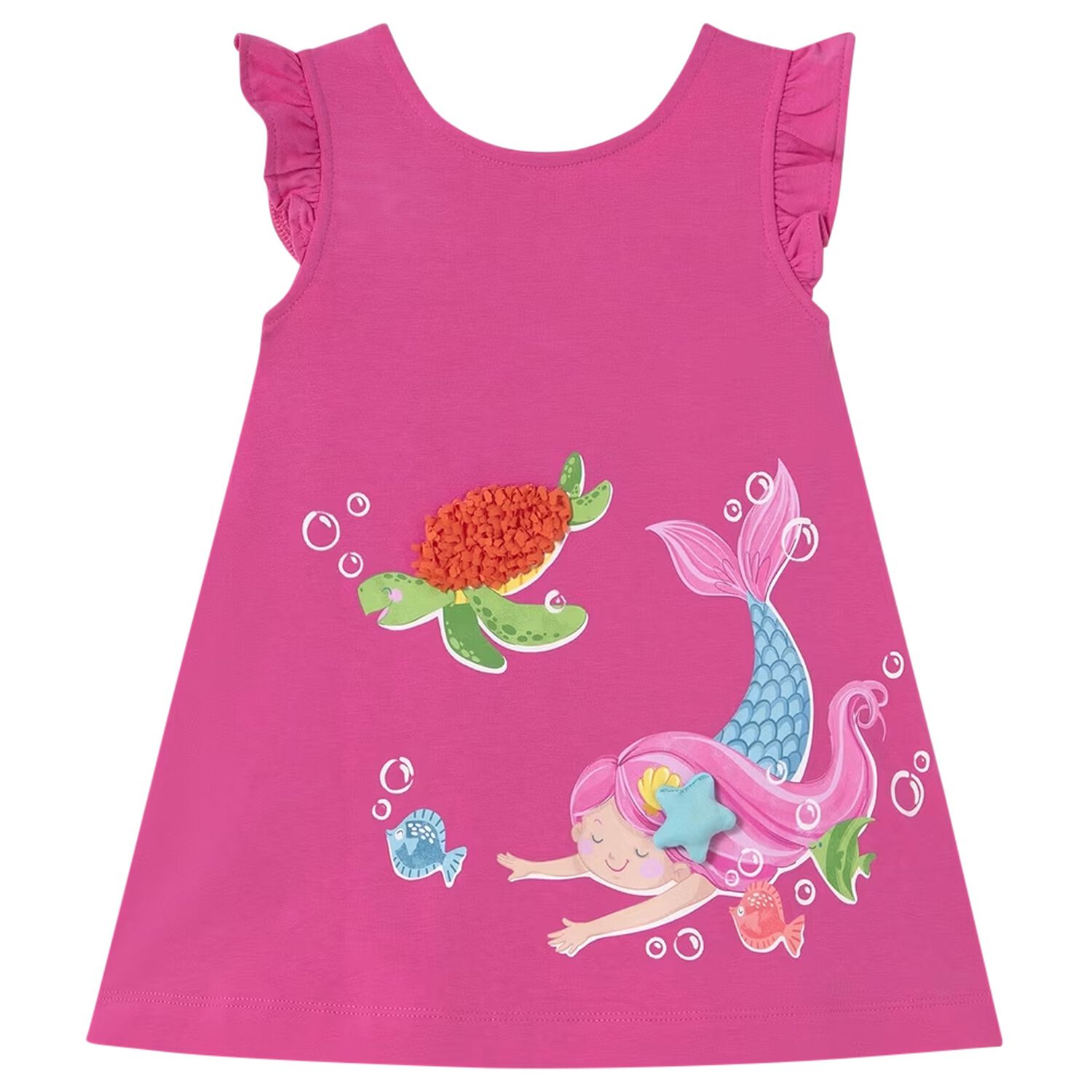 Younger Girls Pink Cotton Mermaid Dress, 3, hi-res image number null